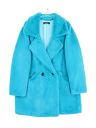 Fuzzy Aqua Blue Warm Winter Coat for Women with Double-Breasted Buttons and Soft Fabric