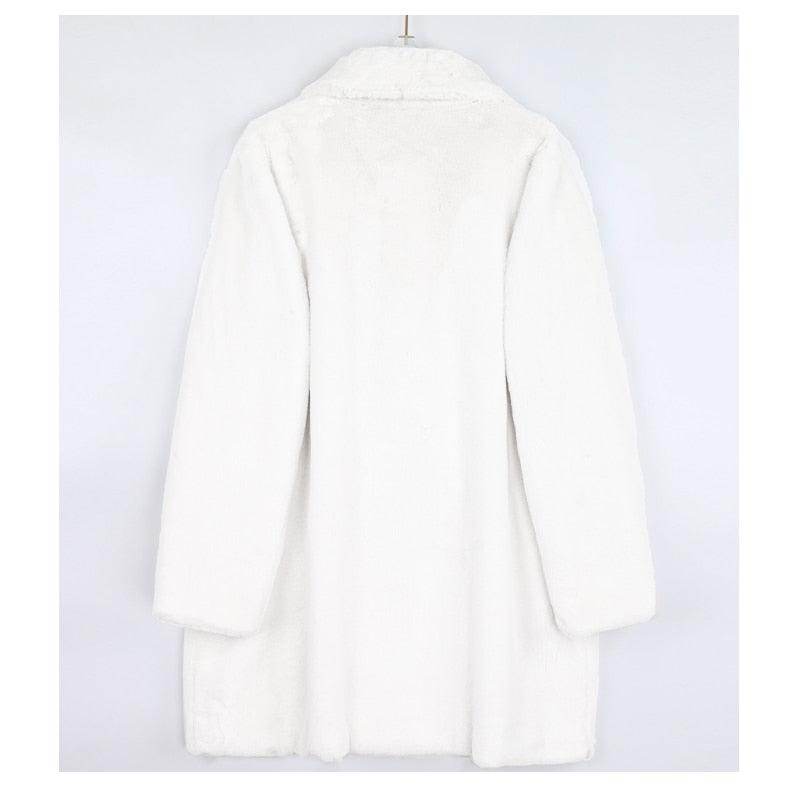 Cozy white women's coat, perfect for winter, featuring soft fabric as a warm winter coat for women