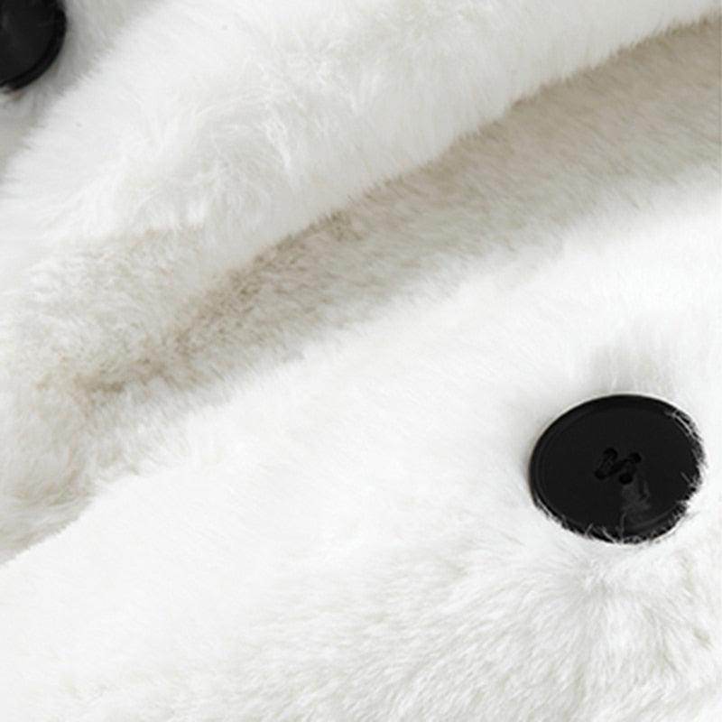 Soft white warm winter coat for women with black buttons and cozy fabric for comfort