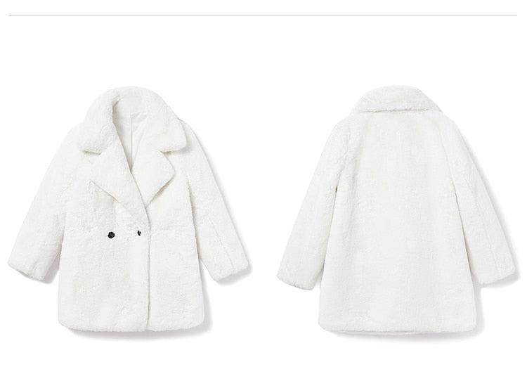 VacationGrabs warm winter coat for women in white, featuring a soft and cozy faux fur design