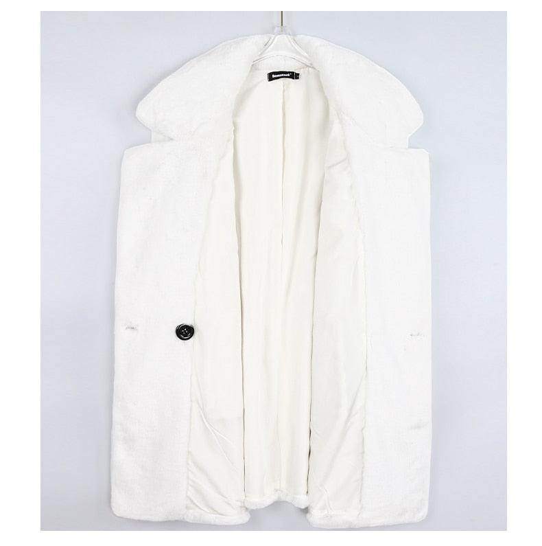 Cozy white warm winter coat for women with a stylish collar and button closure