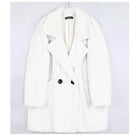 Cozy white warm winter coat for women with a double-breasted design and oversized collar