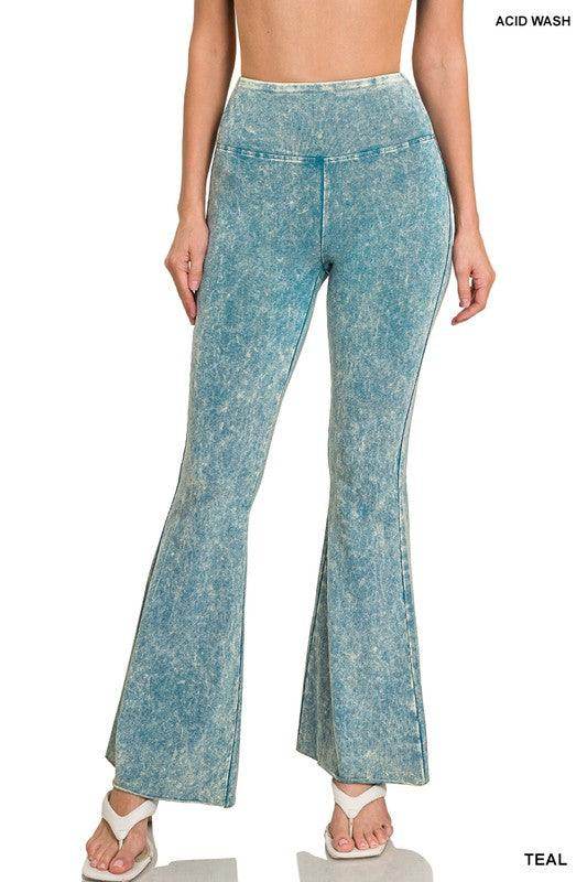 Womens Acid Wash High Waist Raw Edge Hem Pants - VacationGrabs