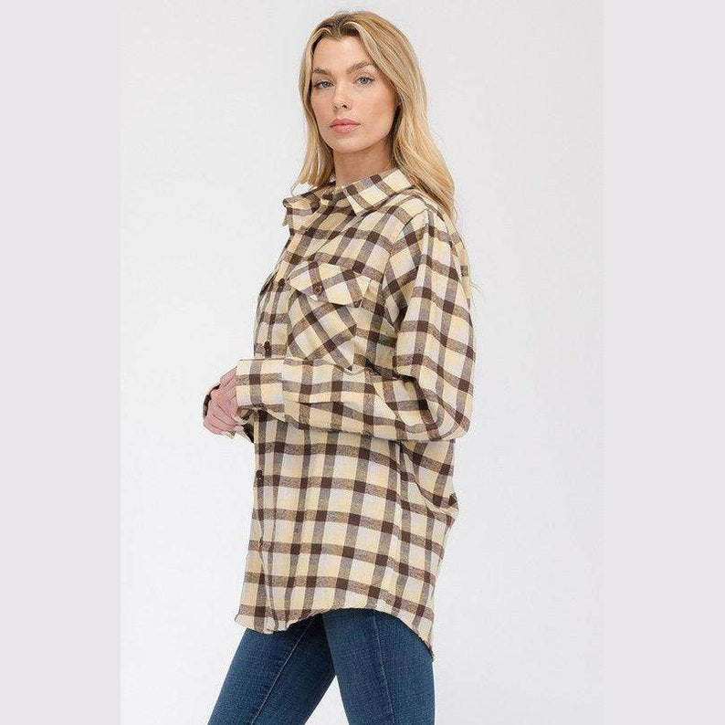 Womens Boyfriend Long Sleeve Flannel Shirt - VacationGrabs