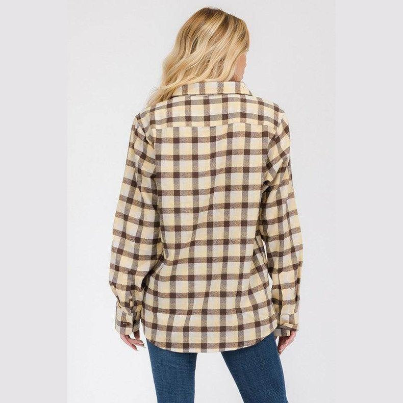 Womens Boyfriend Long Sleeve Flannel Shirt - VacationGrabs