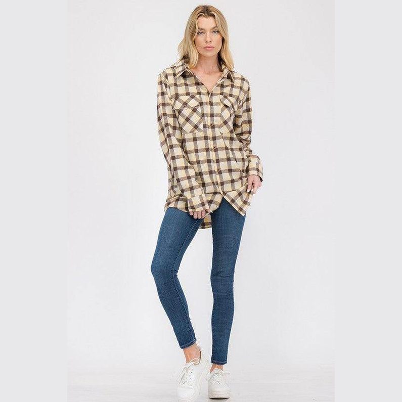 Womens Boyfriend Long Sleeve Flannel Shirt - VacationGrabs