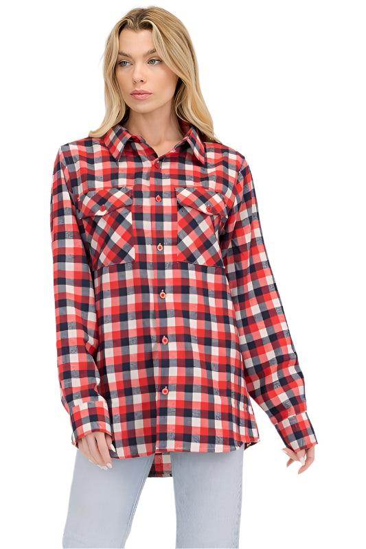 Womens Boyfriend Plaid Flannel Shirts - VacationGrabs