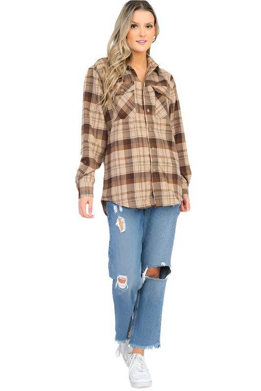 Womens Boyfriend Plaid Flannel Shirts - VacationGrabs