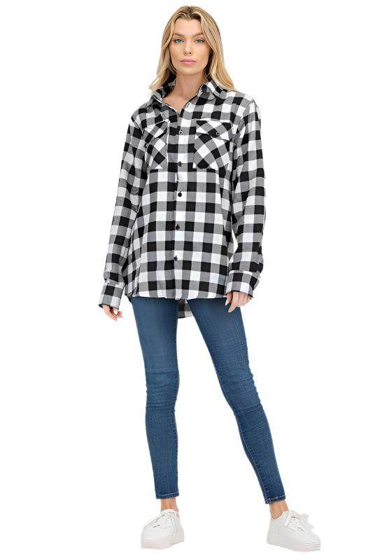 Womens Boyfriend Plaid Flannel Shirts - VacationGrabs