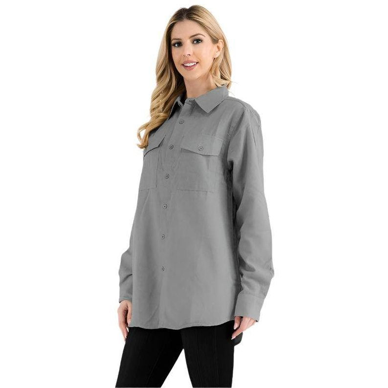 Womens Boyfriend Solid Flannel Shirt - VacationGrabs