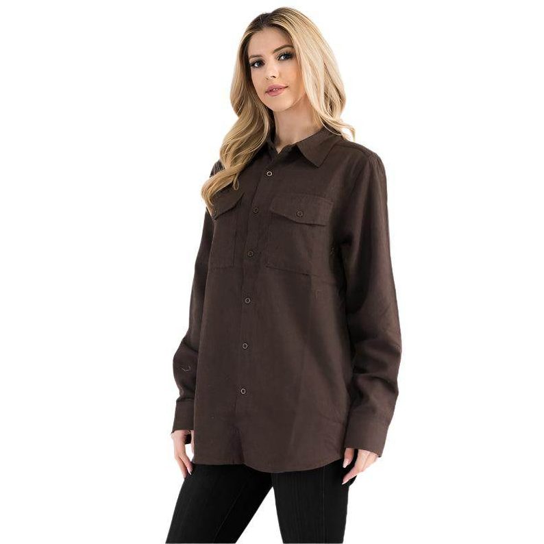 Womens Boyfriend Solid Flannel Shirt - VacationGrabs