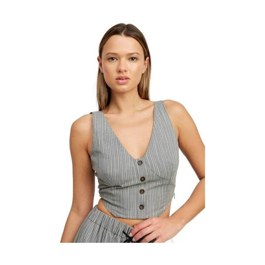 Womens Button Down Pinstripe Vest Top - VacationGrabs