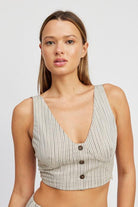 Women's Shirts - Cropped Tops Womens Button Down Pinstripe Vest Top