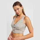 Women's Shirts - Cropped Tops Womens Button Down Pinstripe Vest Top