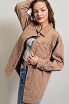 Womens Camel Quilted Button Down Jacket - VacationGrabs