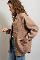 Womens Camel Quilted Button Down Jacket - VacationGrabs