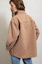 Womens Camel Quilted Button Down Jacket - VacationGrabs
