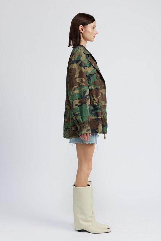 Women's Coats & Jackets Womens Camo Oversized Zipper Front Jacket