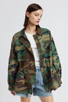 Womens Camo Oversized Zipper Front Jacket - VacationGrabs