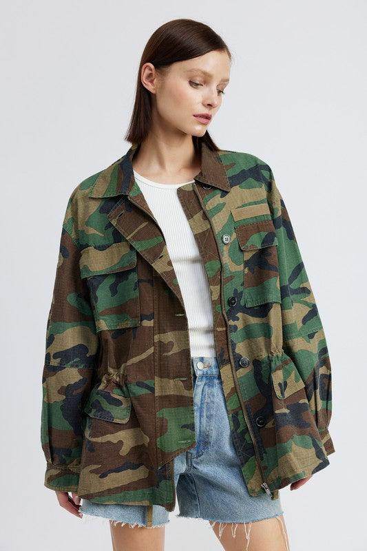 Women's Coats & Jackets Womens Camo Oversized Zipper Front Jacket