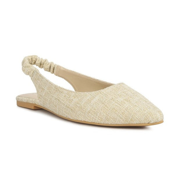 Rag Company beige womens casual travel footwear flats with elastic slingback strap and pointed toe