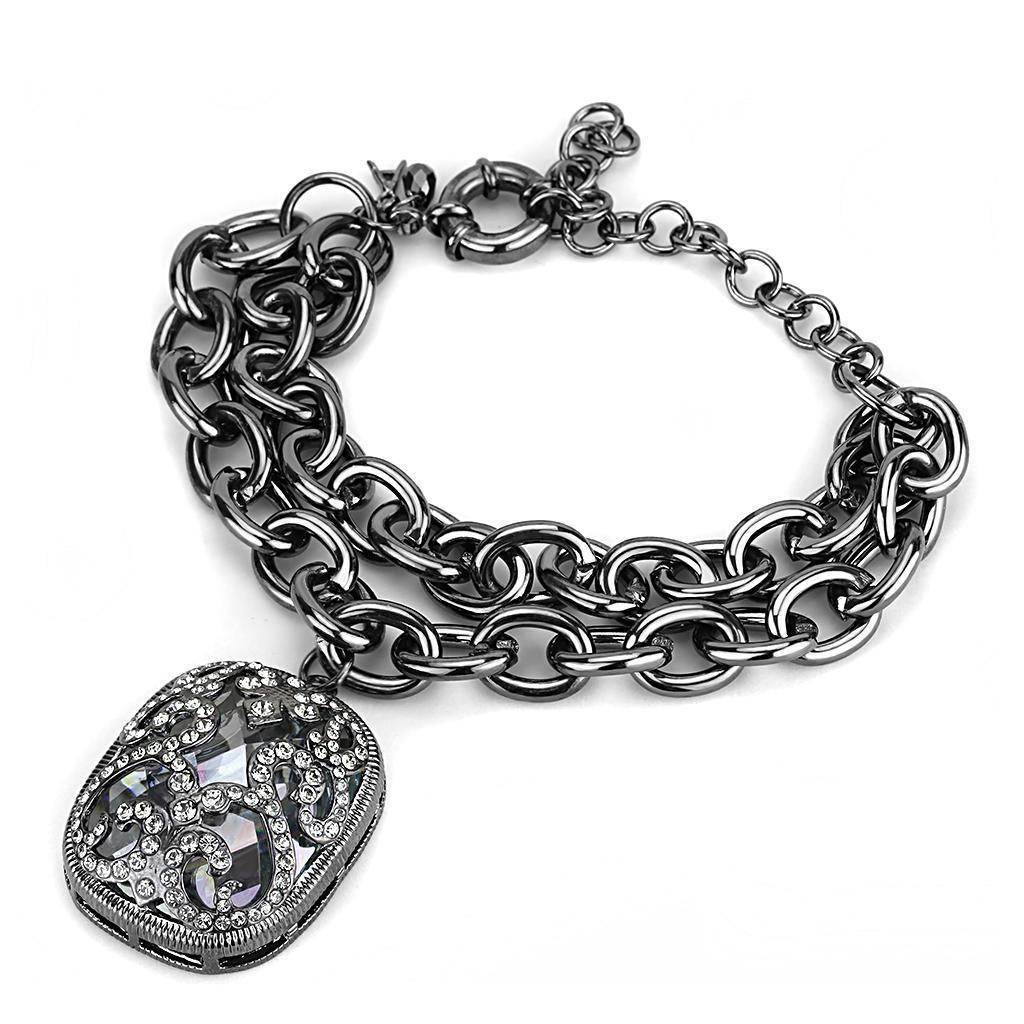 Stylish women's cobalt black bracelet featuring a sparkling pendant and chunky chain design