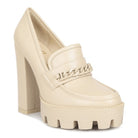 Rag Company womens colorful platform loafers beige chunky heel with chain detail