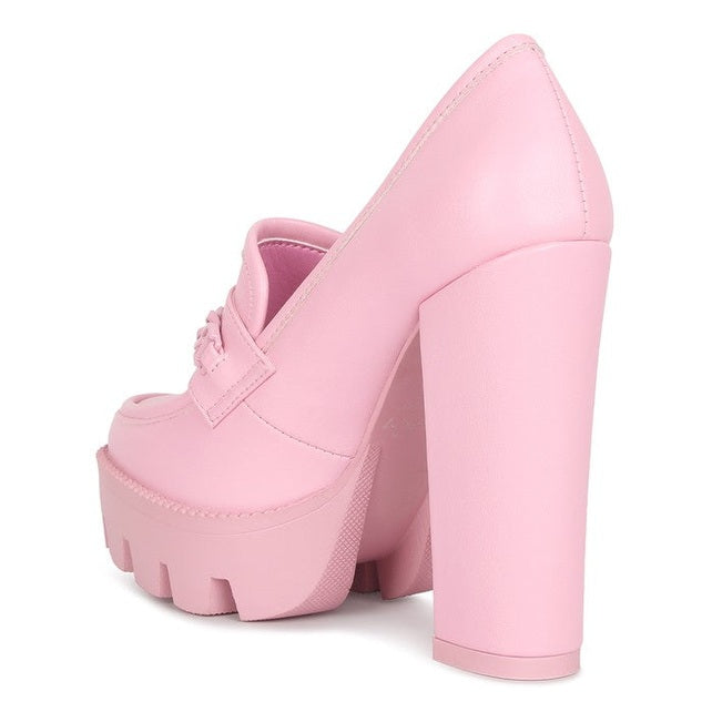 Rag Company pink womens colorful platform loafers with chunky high heel and platform sole