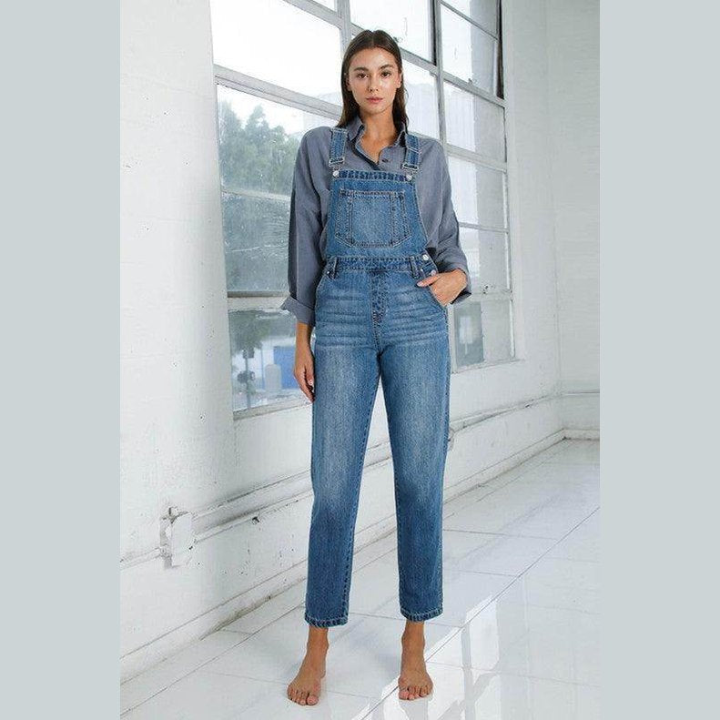 Womens Cropped Bib Denim Jean Overalls - VacationGrabs
