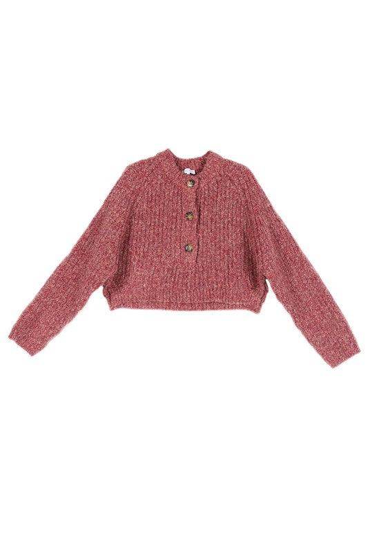 Womens Cropped Melange Sweater Top - VacationGrabs
