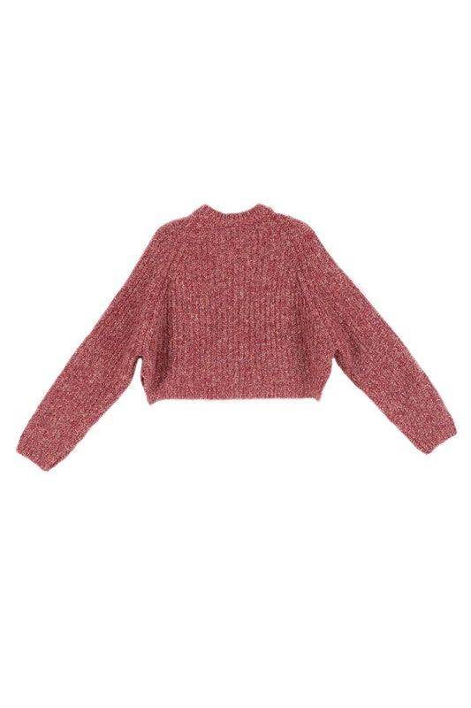 Womens Cropped Melange Sweater Top - VacationGrabs