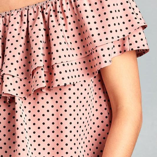 Women's Shirts Womens Double Ruffle Off Shoulder Polka Dot Top