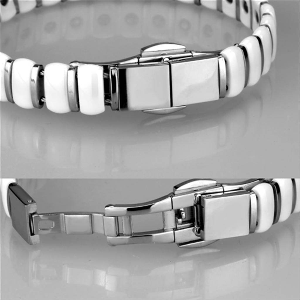 VacationGrabs women's high polished bracelet with sleek white design and secure clasp