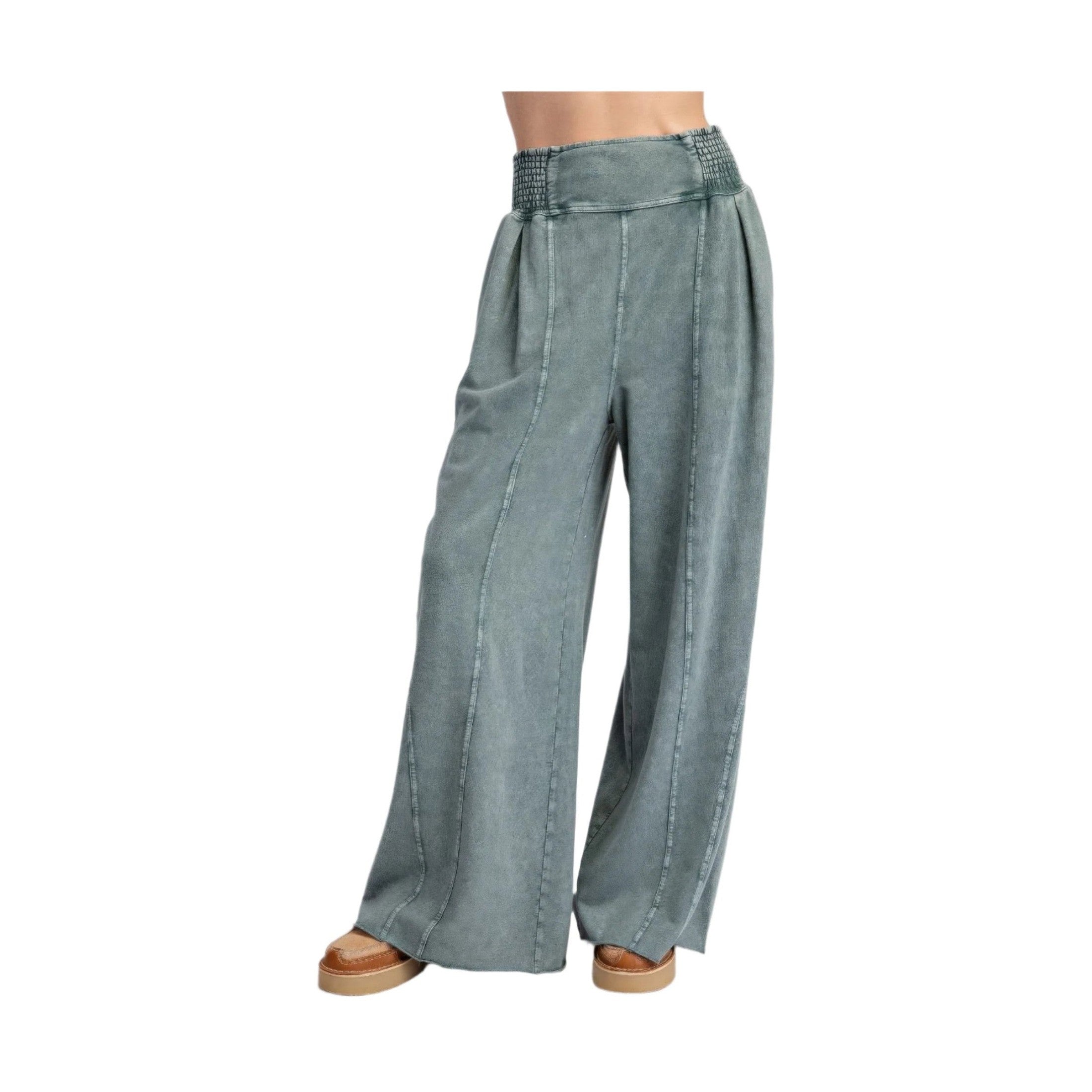 VacationGrabs women's loungewear travel pants in gray with wide legs and elastic waist