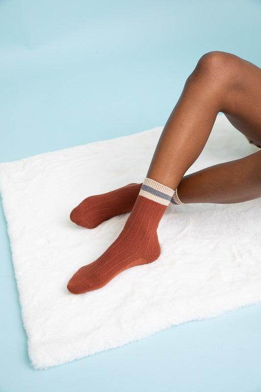 Womens Mid-Calf Color Block Socks - VacationGrabs