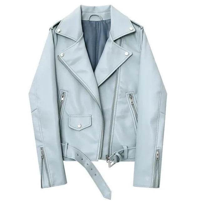 Womens Motorcycle Jackets Pu Leather Detachable Belt - VacationGrabs