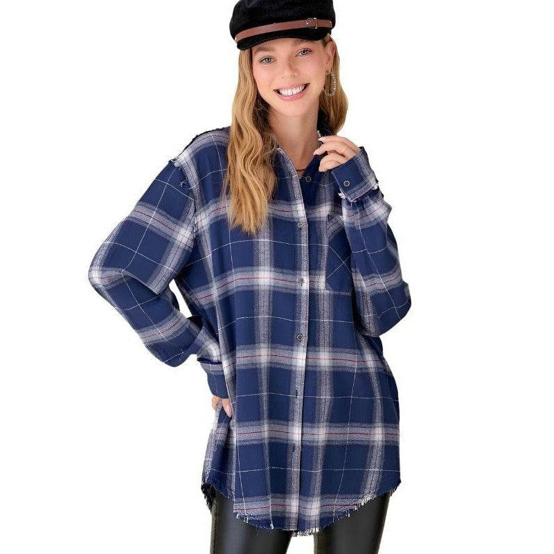 Womens Navy Blue Celine Shirt - VacationGrabs