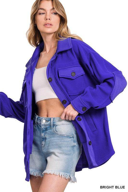 Womens Oversized Basic Fleece Shackets - VacationGrabs