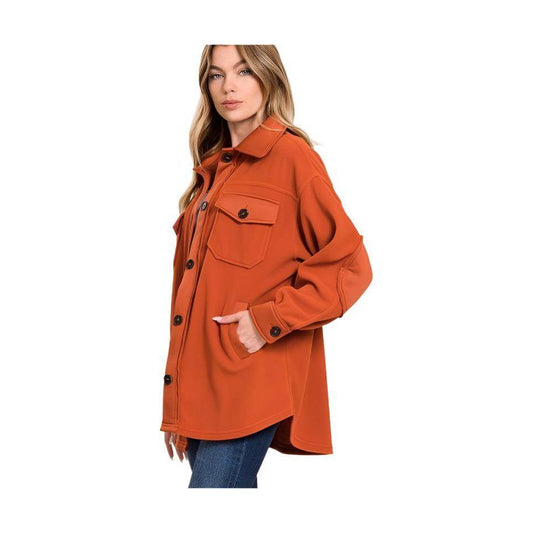 Womens Oversized Basic Fleece Shackets - VacationGrabs