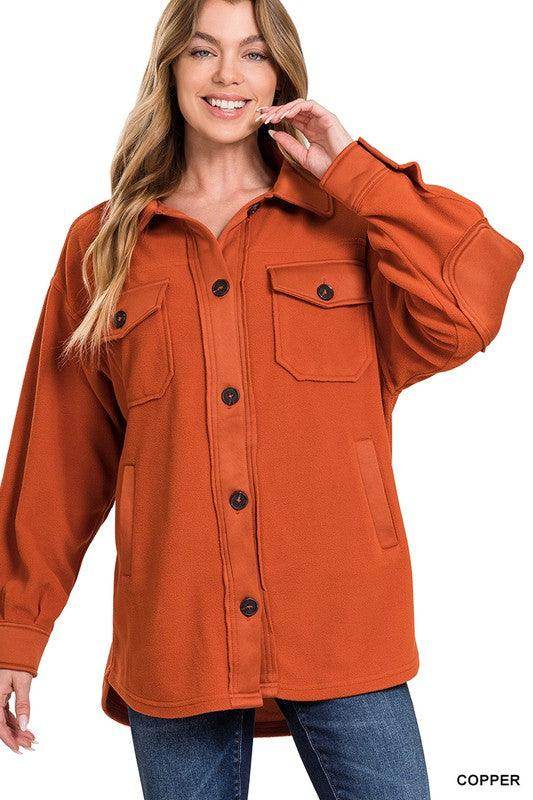 Womens Oversized Basic Fleece Shackets - VacationGrabs