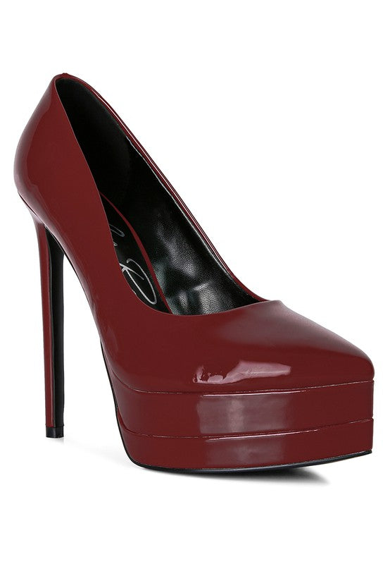 women's patent high heel sandals in deep burgundy for formal events