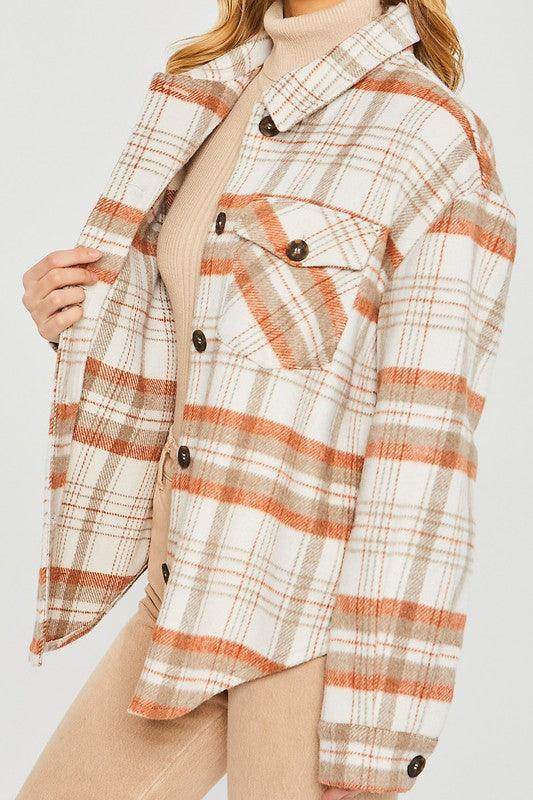Womens Plaid Bust Pocket Shirt Shacket - VacationGrabs