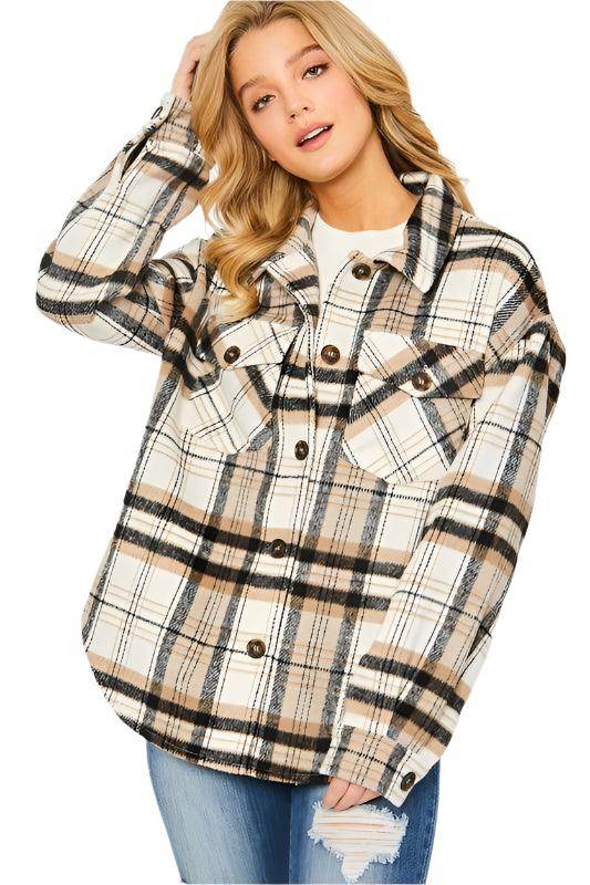 Womens Plaid Bust Pocket Shirt Shacket - VacationGrabs