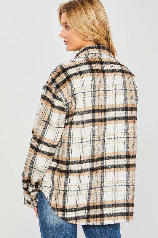 Womens Plaid Bust Pocket Shirt Shacket - VacationGrabs