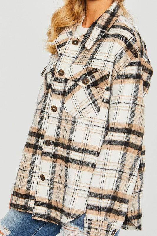Womens Plaid Bust Pocket Shirt Shacket - VacationGrabs