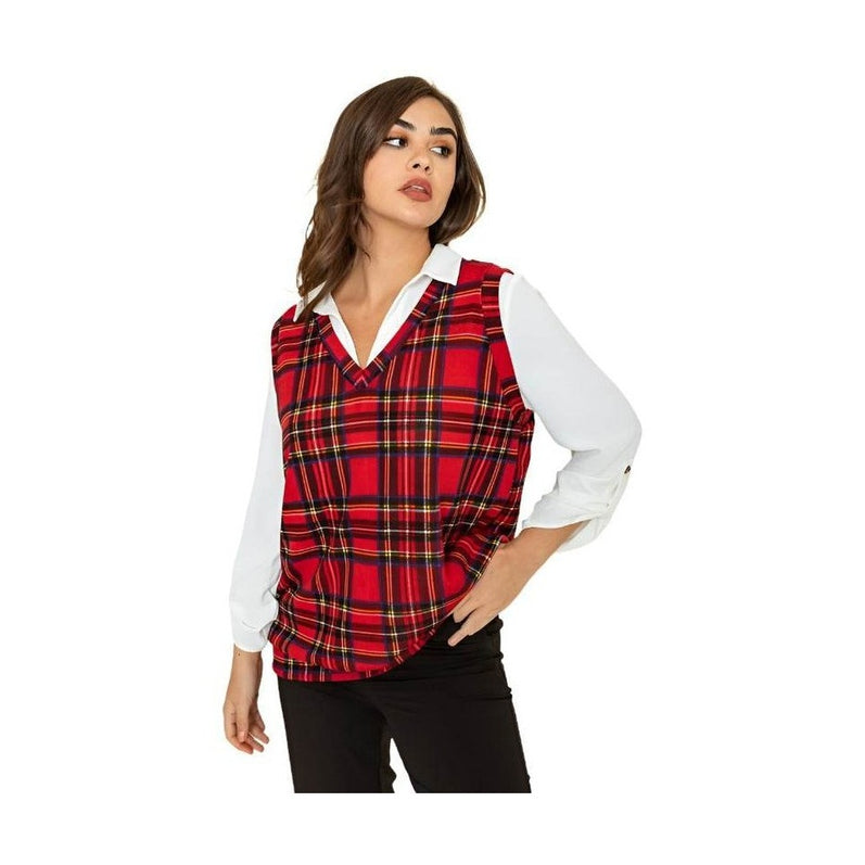 Womens Red Tartan Plaid Pullover Vest - VacationGrabs