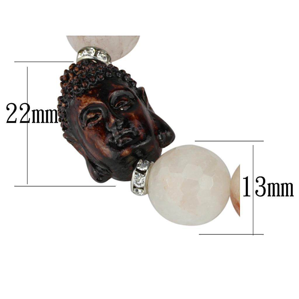 Handcrafted women's rhodium brass bracelet with Buddha head and gemstone beads