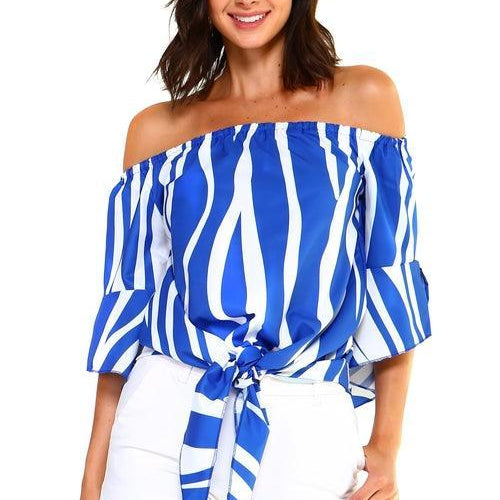 Women's Shirts Womens Strapless Striped Bandage Blouse Tie Front Shirt