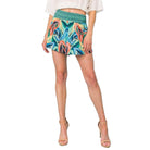 VacationGrabs womens tropical vacation shorts with colorful leaf pattern and elastic waistband