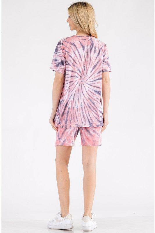 Womens Tye Dye Tee and Short Lounge Set - VacationGrabs